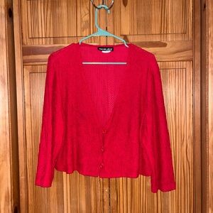 Bright Red Button-Up Knit Cardigan